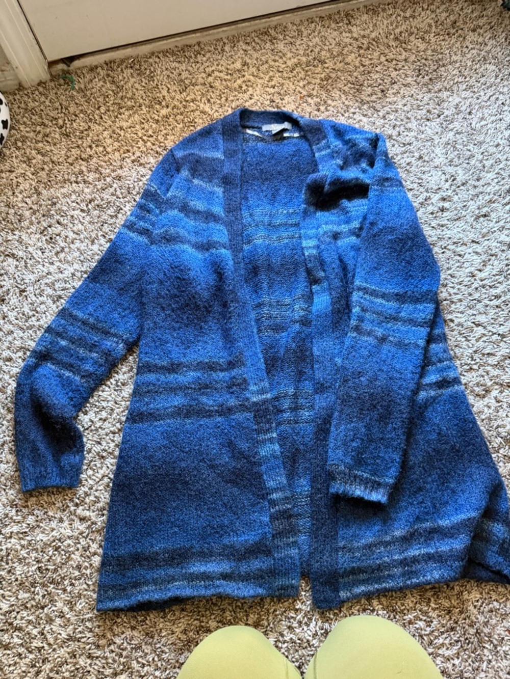 Natural Reflections Blue Striped Open-Front Cardigan